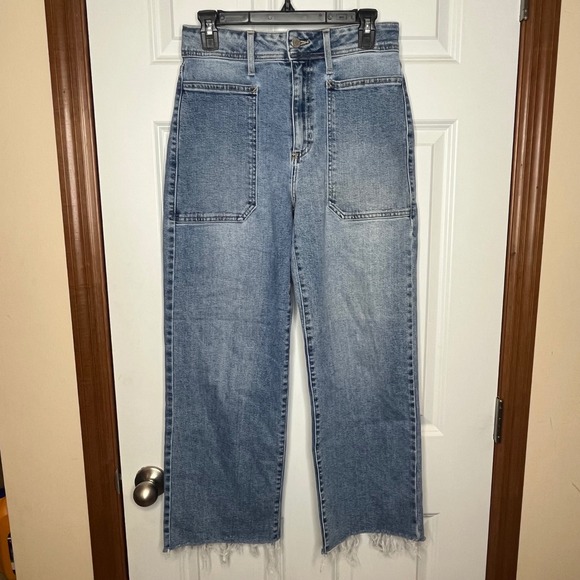 Just Black Denim The Nautical Wide Leg Size 28 Patch Pockets Blue Denim - Picture 2 of 12